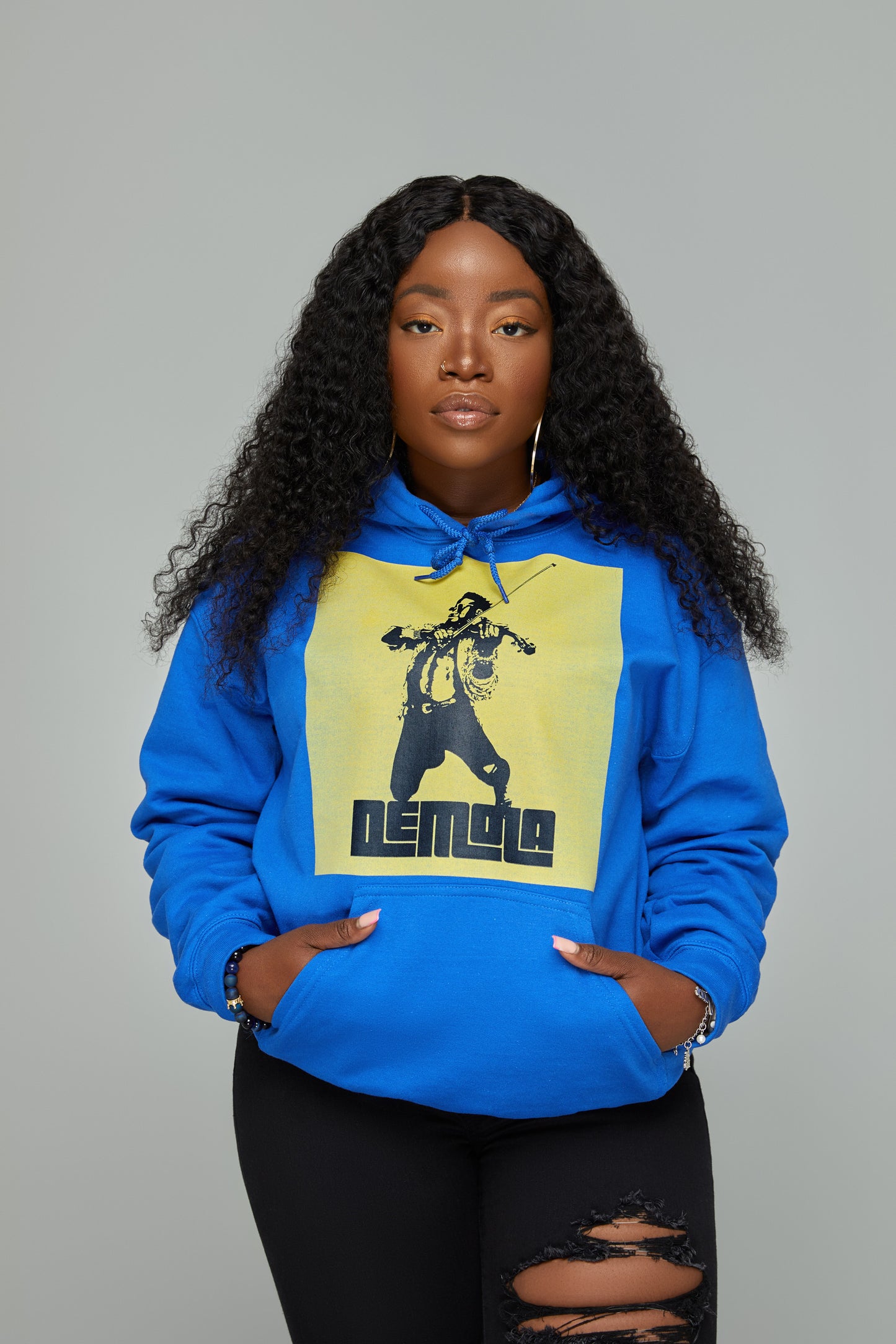 Yellow Block Graphic Hoodie (Blue)