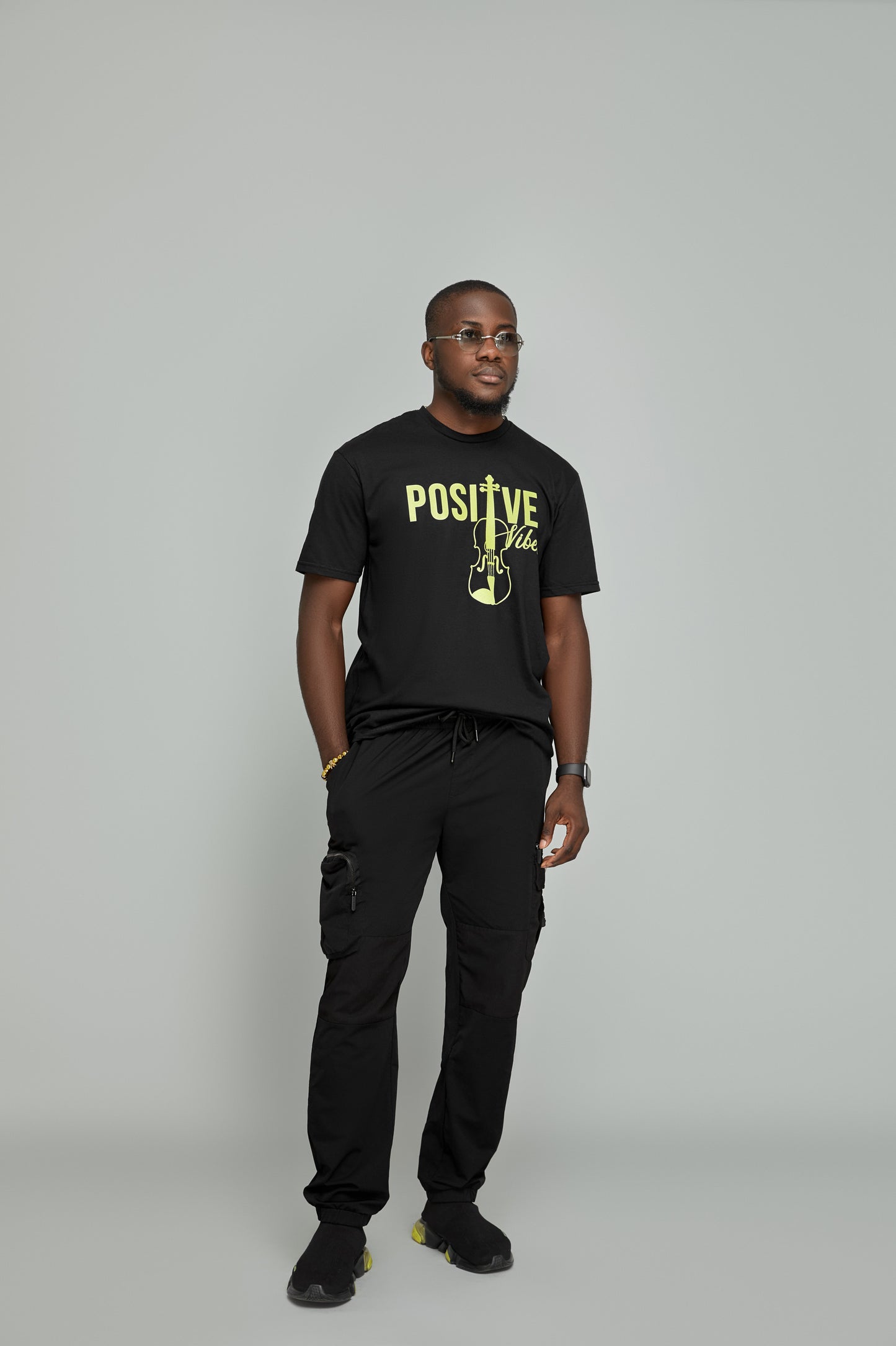 Positive Vibes Tee (Yellow on Black)