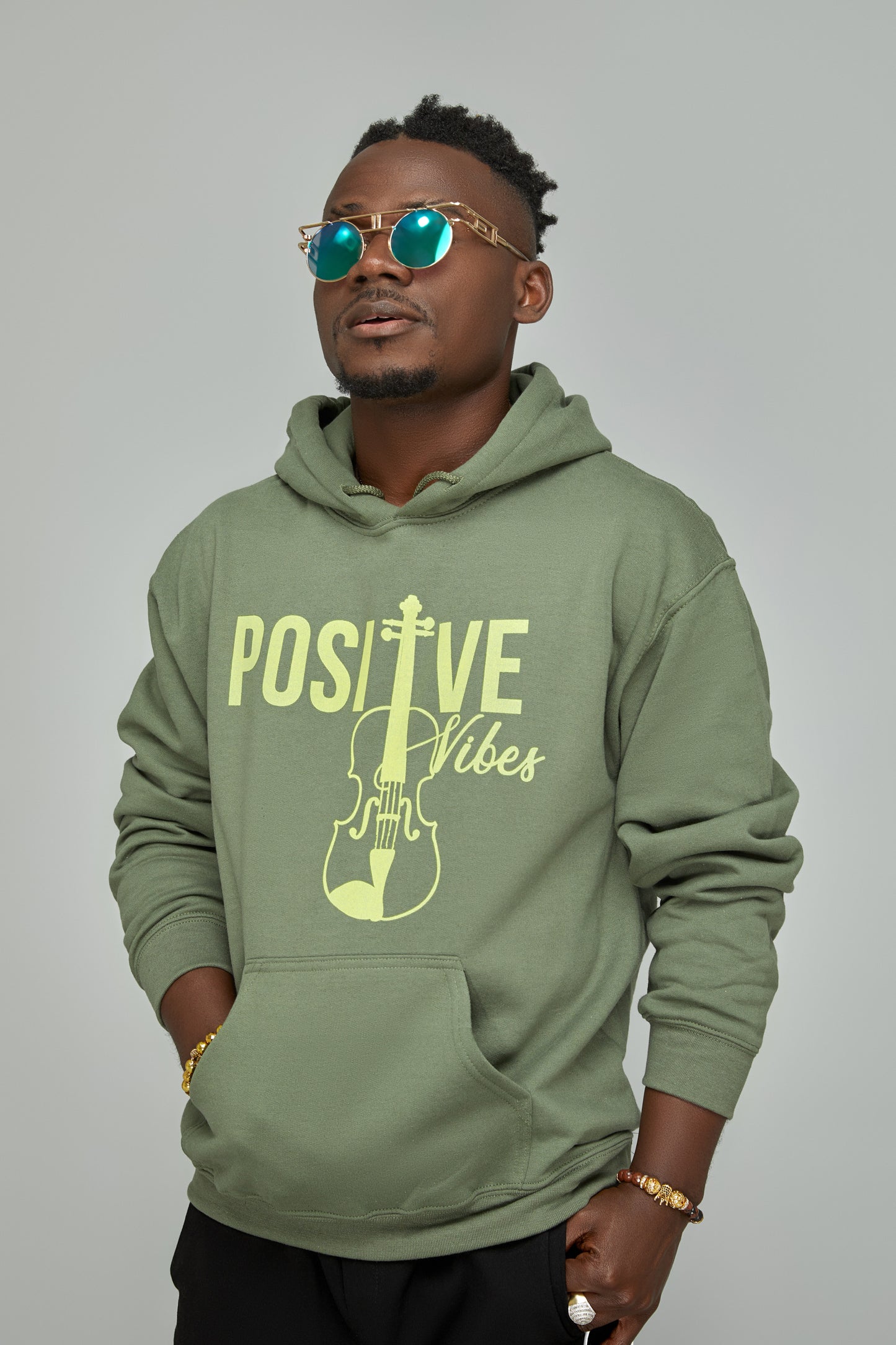 Positive Vibes Hoodie (Yellow on Green)