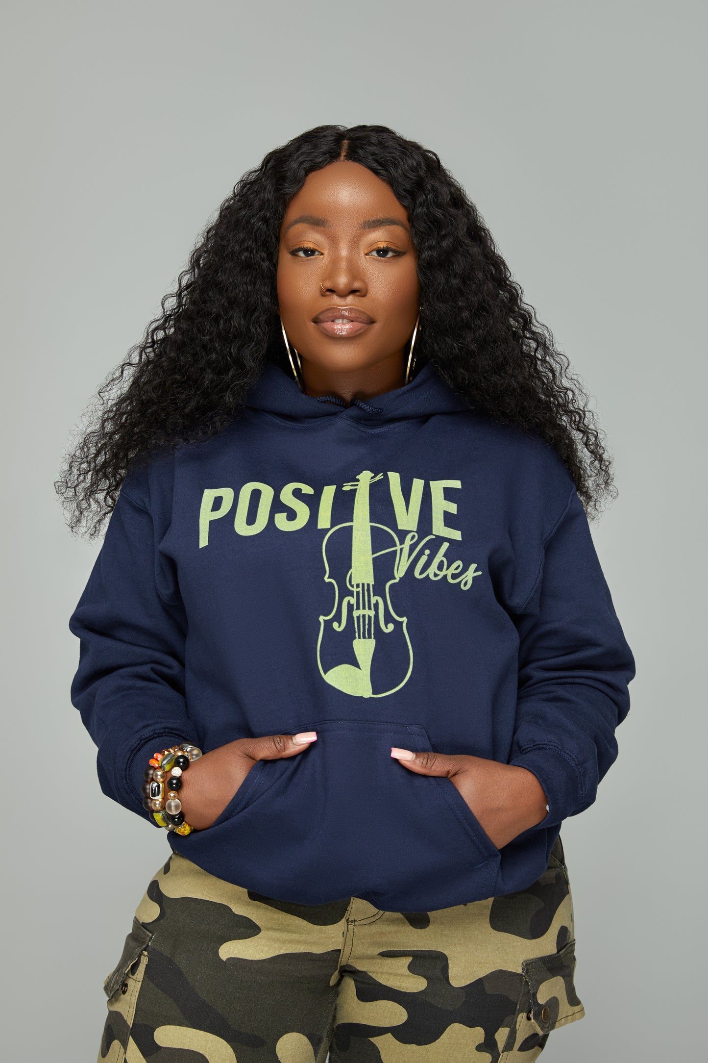 Positive Vibes Hoodie (Yellow on Blue)
