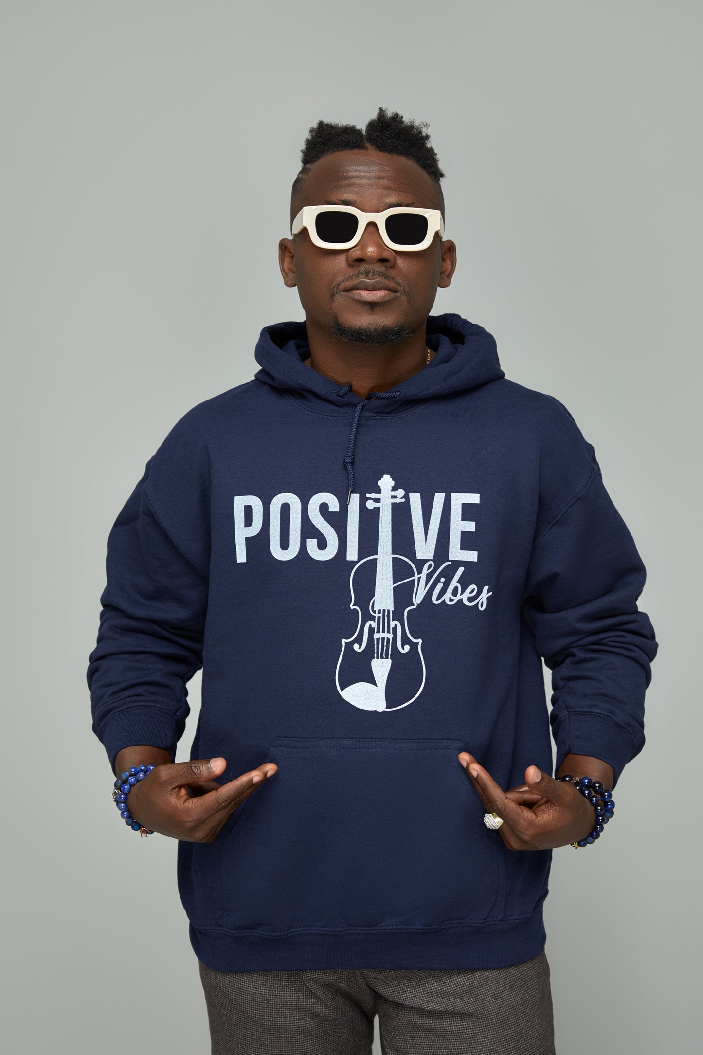 Positive Vibes Hoodie (White on Blue)